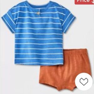 Baby Cat and Jack Blue and White Stripes W/ Orange pants